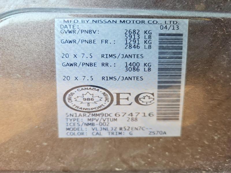 Aukcja sprzedaży 2013 Nissan Pathfinder, vin: 5N1AR2MM9DC674716, numer aukcji: 64559276