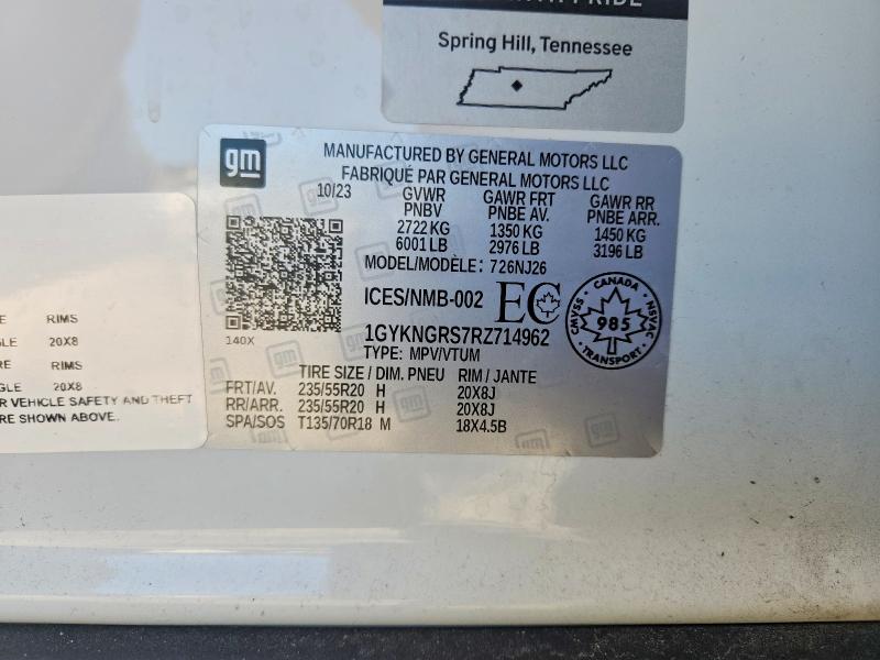 64305096 :رقم المزاد ، 1GYKNGRS7RZ714962 vin ، 2024 Cadillac Xt5 مزاد بيع