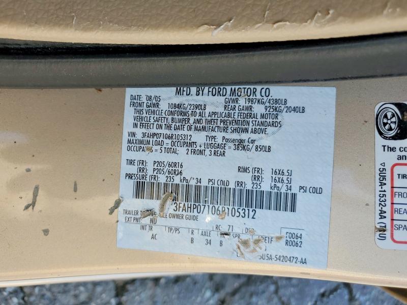 Продажа на аукционе авто 2006 Ford Fusion, vin: 3FAHP07106R105312, номер лота: 66458816