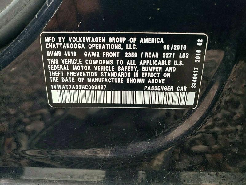 Продаж на аукціоні авто 2017 Volkswagen Passat, vin: 1VWAT7A33HC009487, номер лоту: 65266566