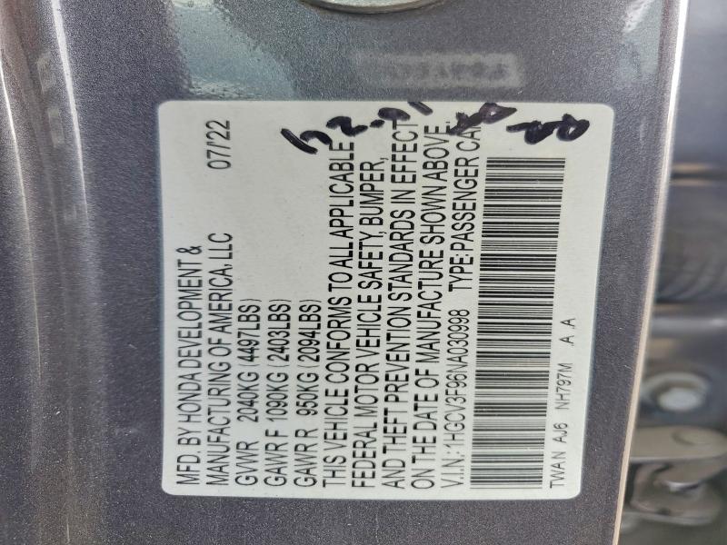 63264976 :رقم المزاد ، 1HGCV3F96NA030998 vin ، 2022 Honda Accord مزاد بيع