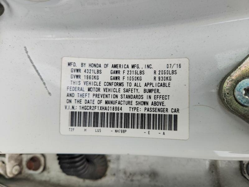 Продаж на аукціоні авто 2017 Honda Accord, vin: 1HGCR2F1XHA018964, номер лоту: 65503896