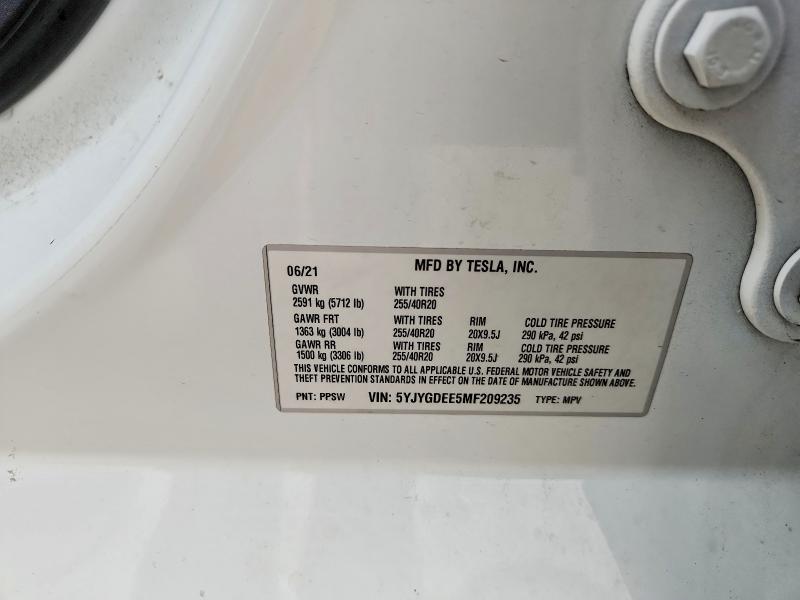 Aukcja sprzedaży 2021 Tesla Model Y, vin: 5YJYGDEE5MF209235, numer aukcji: 64125346