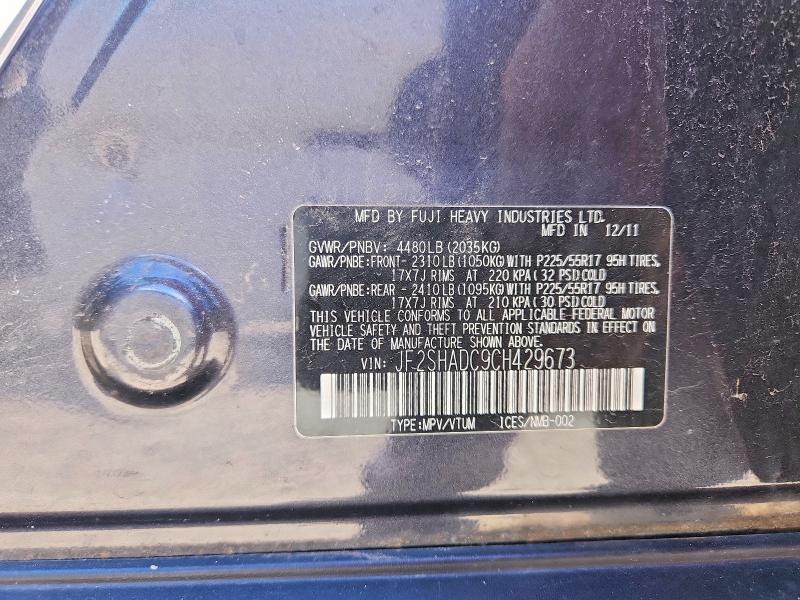 63783766 :رقم المزاد ، JF2SHADC9CH429673 vin ، 2012 Subaru Forester مزاد بيع