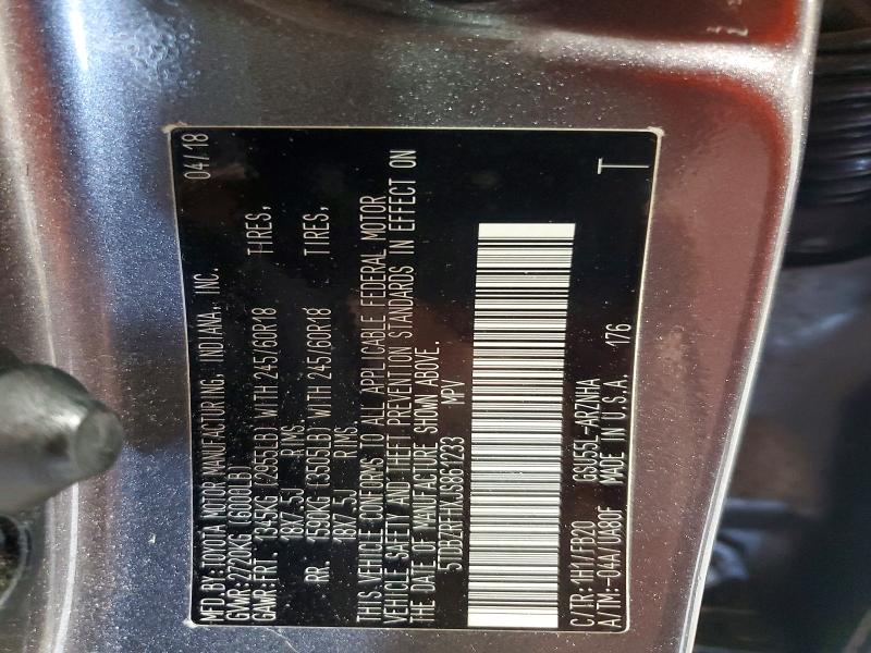 Продаж на аукціоні авто 2018 Toyota Highlander, vin: 5TDBZRFHXJS861233, номер лоту: 63623416