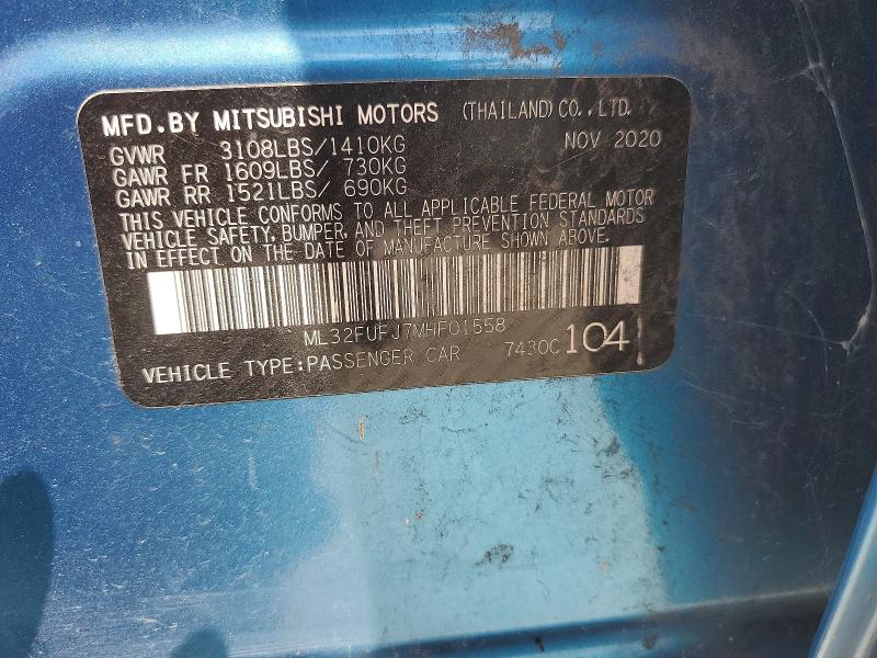 2021 Mitsubishi Mirage მანქანა იყიდება აუქციონზე, vin: ML32FUFJ7MHF01558, აუქციონის ნომერი: 64176876