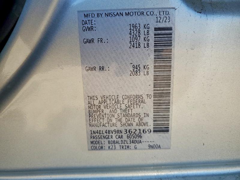 2024 Nissan Altima მანქანა იყიდება აუქციონზე, vin: 1N4BL4BV9RN362169, აუქციონის ნომერი: 64620436