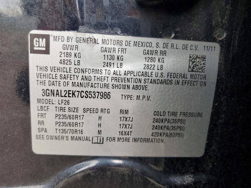 Aukcja sprzedaży 2012 Chevrolet Captiva, vin: 3GNAL2EK7CS537986, numer aukcji: 64200766