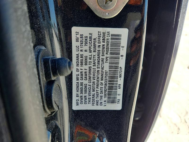 Продаж на аукціоні авто 2012 Honda Civic, vin: 19XFB2F58CE075267, номер лоту: 65464056