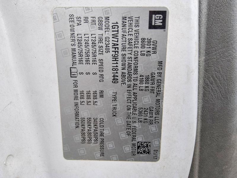 Продаж на аукціоні авто 2017 Gmc Savana, vin: 1GTW7AFF9H1181449, номер лоту: 66726646