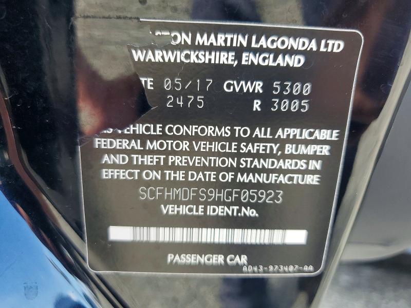 Aukcja sprzedaży 2017 Aston Martin Rapide, vin: SCFHMDFS9HGF05923, numer aukcji: 64607296