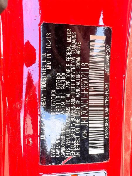 Aukcja sprzedaży 2014 Subaru Brz, vin: JF1ZCAC15E9602118, numer aukcji: 66489156