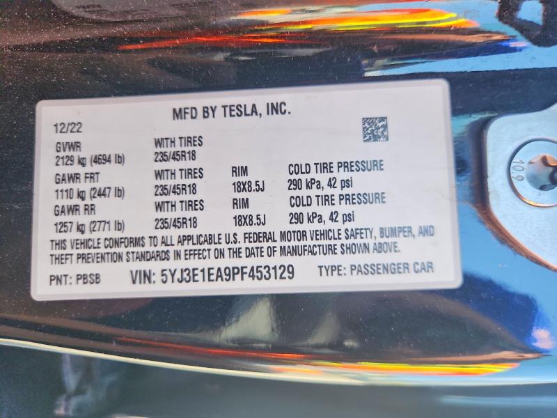 Продаж на аукціоні авто 2023 Tesla Model 3, vin: 5YJ3E1EA9PF453129, номер лоту: 64061796