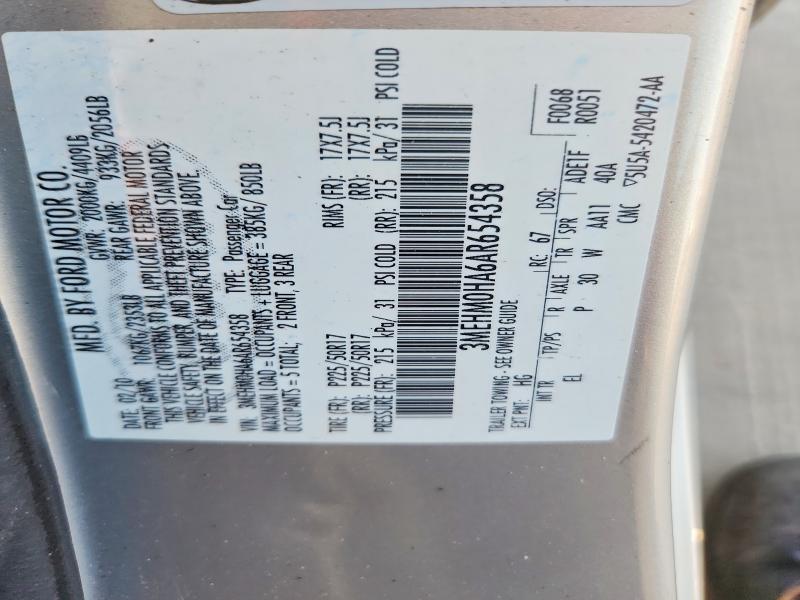 Продаж на аукціоні авто 2010 Mercury Milan, vin: 3MEHM0HA6AR654358, номер лоту: 64021626