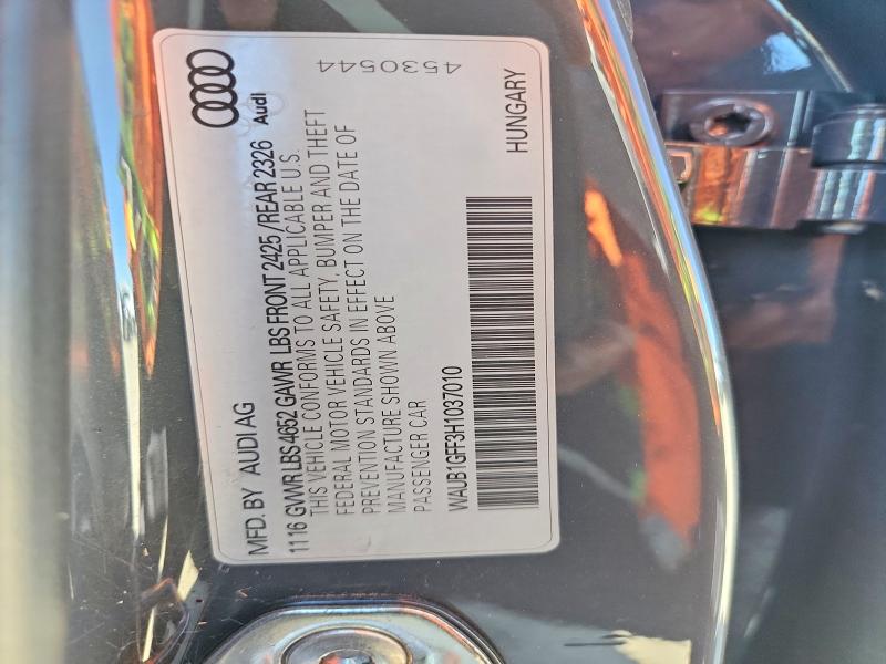66165336 :رقم المزاد ، WAUB1GFF3H1037010 vin ، 2017 Audi S3 مزاد بيع