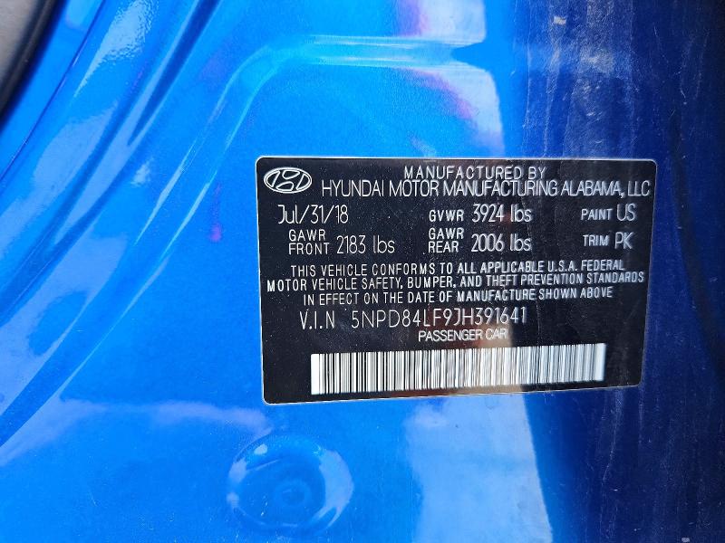 67107496 :رقم المزاد ، 5NPD84LF9JH391641 vin ، 2018 Hyundai Elantra مزاد بيع