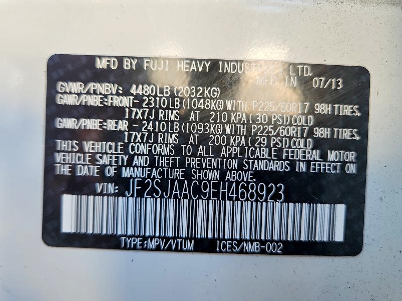 Aukcja sprzedaży 2014 Subaru Forester, vin: JF2SJAAC9EH468923, numer aukcji: 65931096