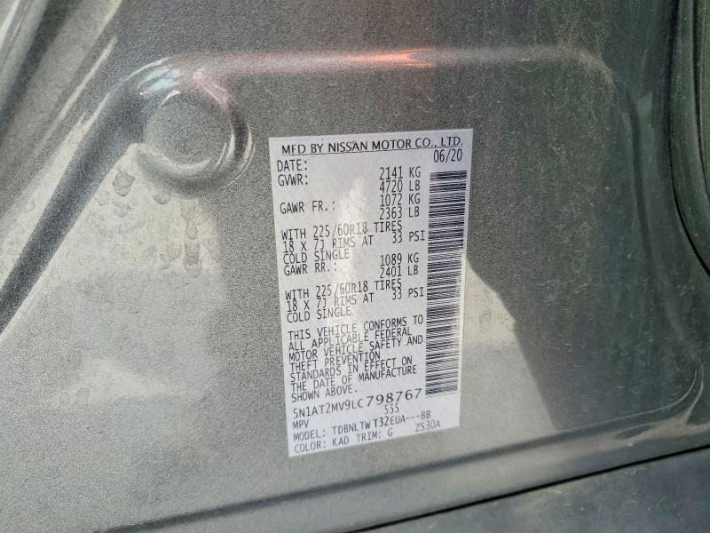 2020 Nissan Rogue მანქანა იყიდება აუქციონზე, vin: 5N1AT2MV9LC798767, აუქციონის ნომერი: 65693886