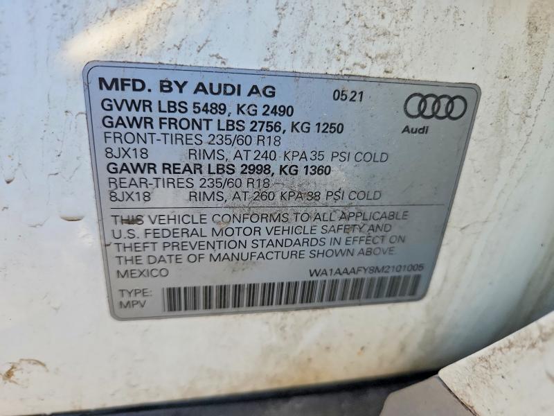 Aukcja sprzedaży 2021 Audi Q5, vin: WA1AAAFY8M2101005, numer aukcji: 62695656