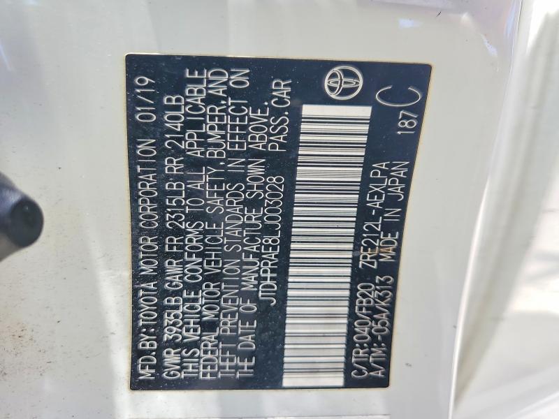 2020 Toyota Corolla მანქანა იყიდება აუქციონზე, vin: JTDHPRAE8LJ003028, აუქციონის ნომერი: 62883806