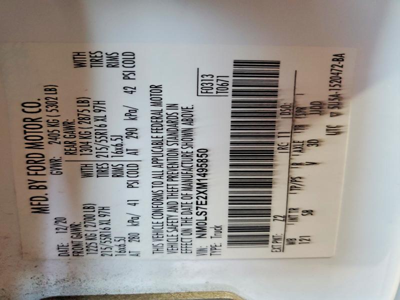 63256706 :رقم المزاد ، NM0LS7E2XM1495850 vin ، 2021 Ford Transit Connect مزاد بيع