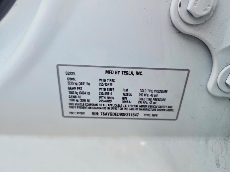 Aukcja sprzedaży 2025 Tesla Model Y, vin: 7SAYGDED9SF311547, numer aukcji: 64338286