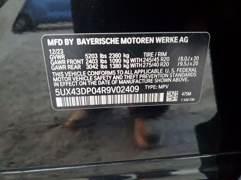 2024 Bmw X3 მანქანა იყიდება აუქციონზე, vin: 5UX43DP04R9V02409, აუქციონის ნომერი: 63865536