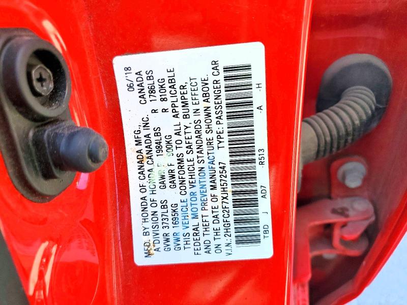 65089796 :رقم المزاد ، 2HGFC2F7XJH572547 vin ، 2018 Honda Civic مزاد بيع