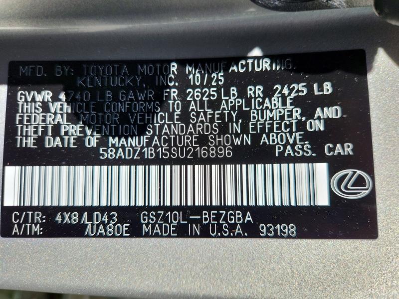 Aukcja sprzedaży 2025 Lexus Es 350, vin: 58ADZ1B15SU216896, numer aukcji: 63575896