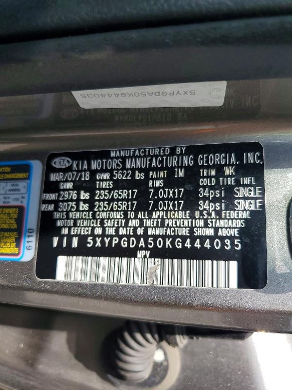 Продаж на аукціоні авто 2019 Kia Sorento, vin: 5XYPGDA50KG444035, номер лоту: 67132606