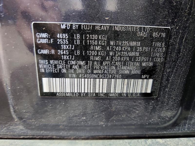 2016 Subaru Outback მანქანა იყიდება აუქციონზე, vin: 4S4BSBNC8G3347260, აუქციონის ნომერი: 65184766