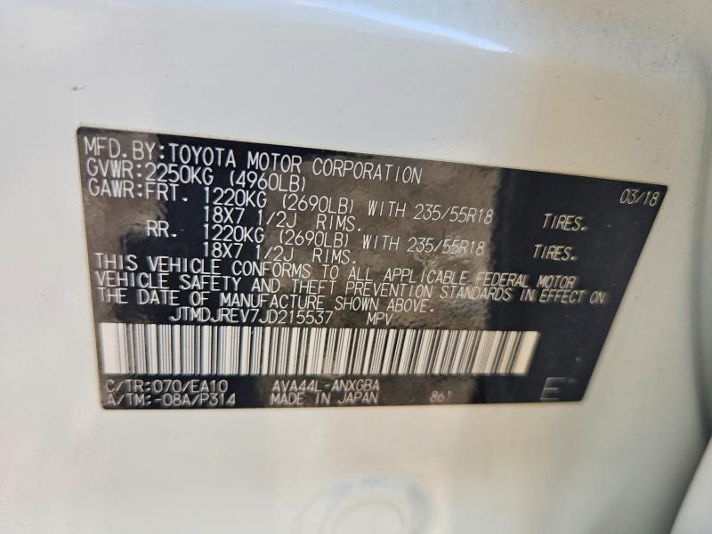 Aukcja sprzedaży 2018 Toyota Rav4 Hv, vin: JTMDJREV7JD215537, numer aukcji: 63260196
