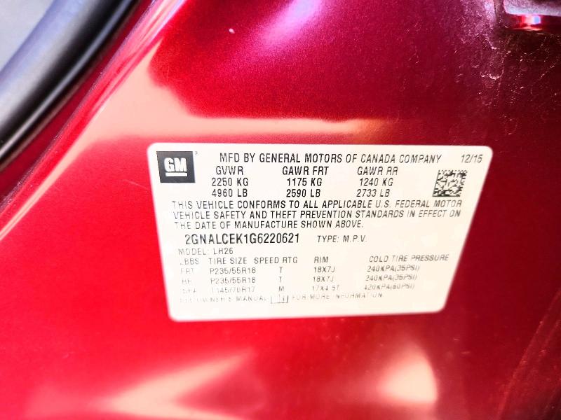 2016 Chevrolet Equinox მანქანა იყიდება აუქციონზე, vin: 2GNALCEK1G6220621, აუქციონის ნომერი: 63786966