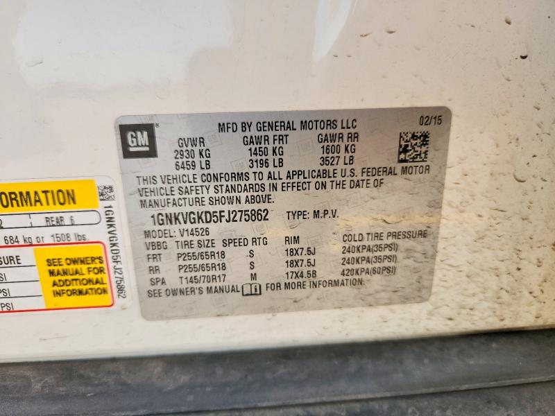 Продажа на аукционе авто 2015 Chevrolet Traverse, vin: 1GNKVGKD5FJ275862, номер лота: 63638046