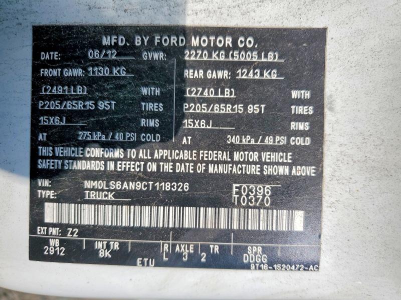 2012 Ford Transit Connect მანქანა იყიდება აუქციონზე, vin: NM0LS6AN9CT118326, აუქციონის ნომერი: 65003326