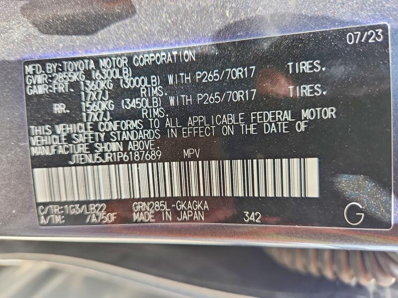 2023 Toyota 4runner მანქანა იყიდება აუქციონზე, vin: JTENU5JR1P6187689, აუქციონის ნომერი: 64469726