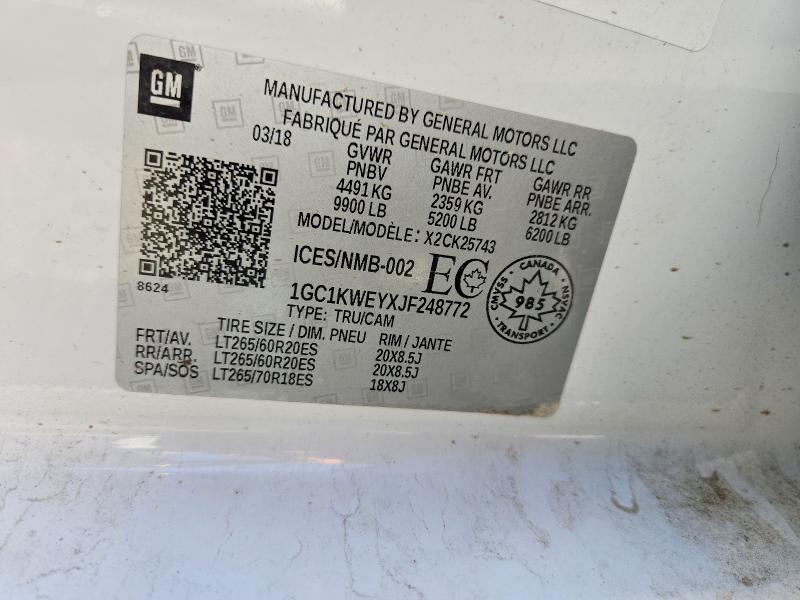 Продажа на аукционе авто 2018 Chevrolet Silverado, vin: 1GC1KWEYXJF248772, номер лота: 65585126
