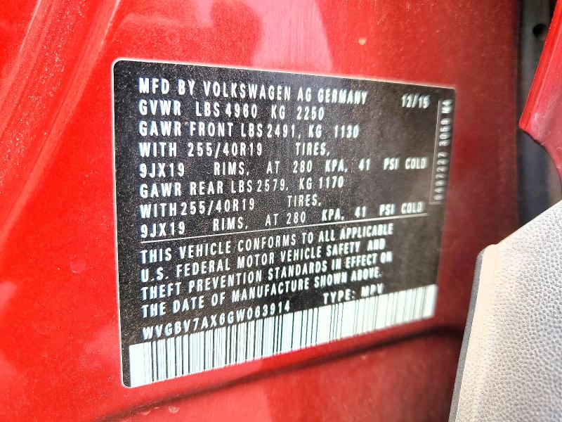 2016 Volkswagen Tiguan მანქანა იყიდება აუქციონზე, vin: WVGBV7AX6GW063914, აუქციონის ნომერი: 64494696