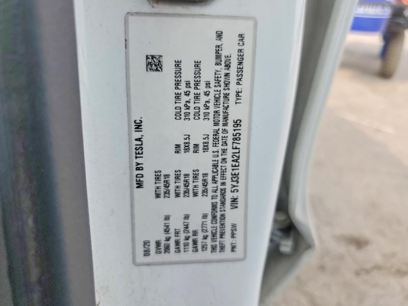 Aukcja sprzedaży 2020 Tesla Model 3, vin: 5YJ3E1EA2LF785195, numer aukcji: 64418906