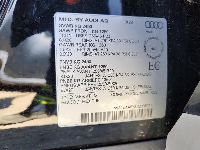 2024 Audi Q5 მანქანა იყიდება აუქციონზე, vin: WA1EAAFY8R2036214, აუქციონის ნომერი: 62840486