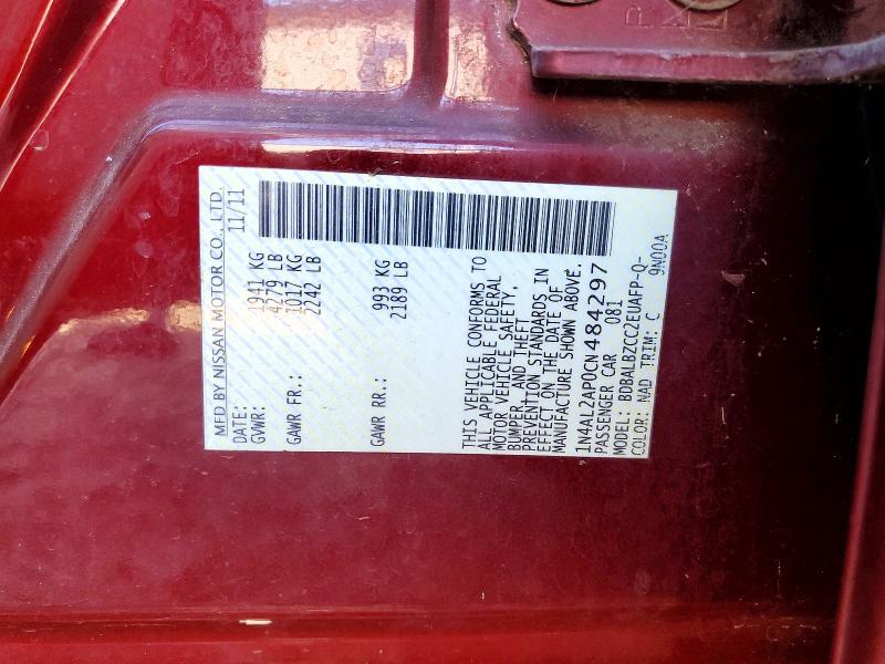 Aukcja sprzedaży 2012 Nissan Altima, vin: 1N4AL2AP0CN484297, numer aukcji: 65056646