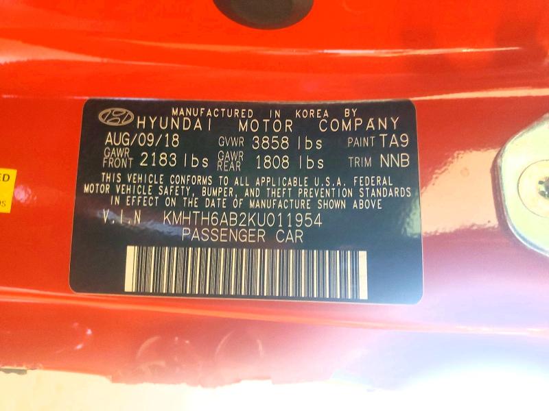 Aukcja sprzedaży 2019 Hyundai Veloster, vin: KMHTH6AB2KU011954, numer aukcji: 63759776