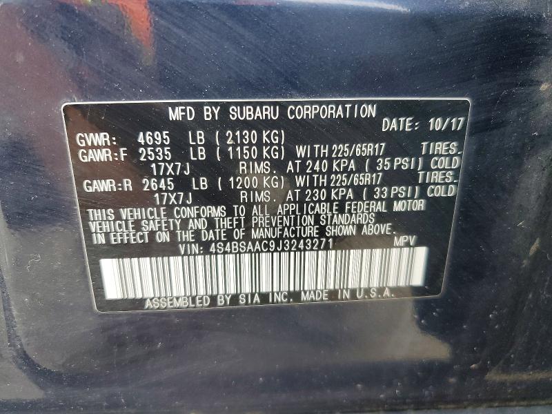 Aukcja sprzedaży 2018 Subaru Outback, vin: 4S4BSAAC9J3243271, numer aukcji: 64977346