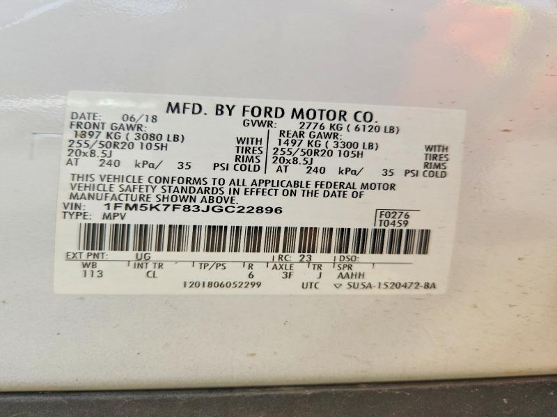 Aukcja sprzedaży 2018 Ford Explorer, vin: 1FM5K7F83JGC22896, numer aukcji: 65669416