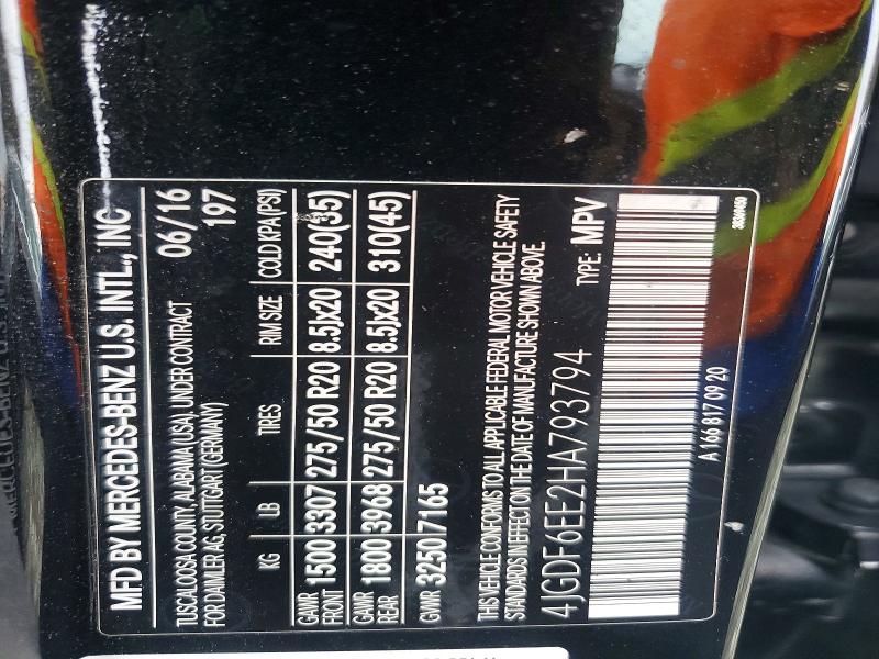66891136 :رقم المزاد ، 4JGDF6EE2HA793794 vin ، 2017 Mercedes-benz Gls مزاد بيع