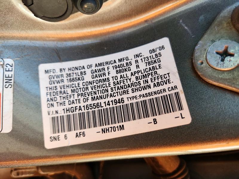 Продаж на аукціоні авто 2006 Honda Civic, vin: 1HGFA16556L141946, номер лоту: 64285006