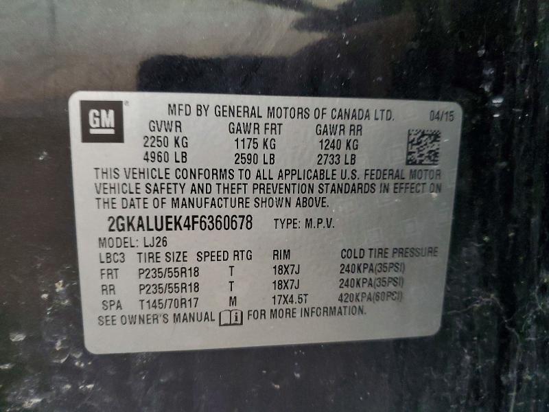 2015 Gmc Terrain მანქანა იყიდება აუქციონზე, vin: 2GKALUEK4F6360678, აუქციონის ნომერი: 65188016