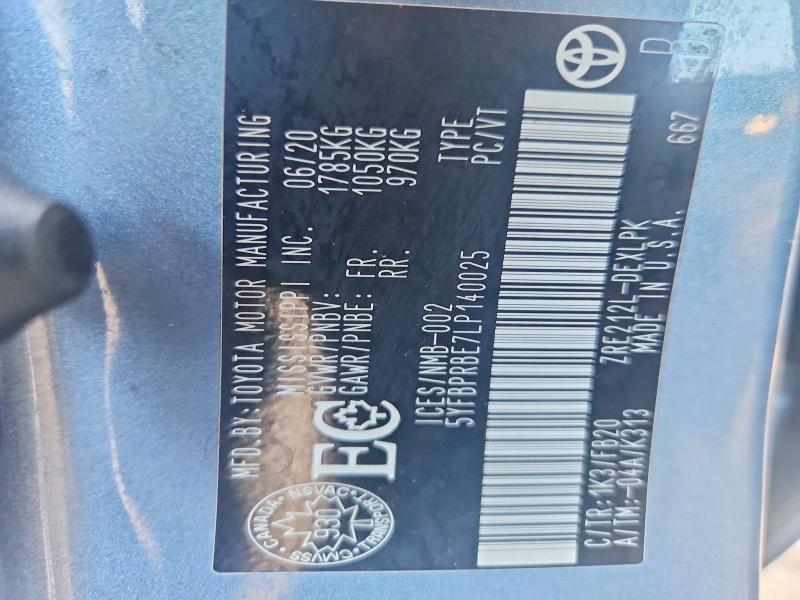 Продаж на аукціоні авто 2020 Toyota Corolla, vin: 5YFBPRBE7LP140025, номер лоту: 59950966