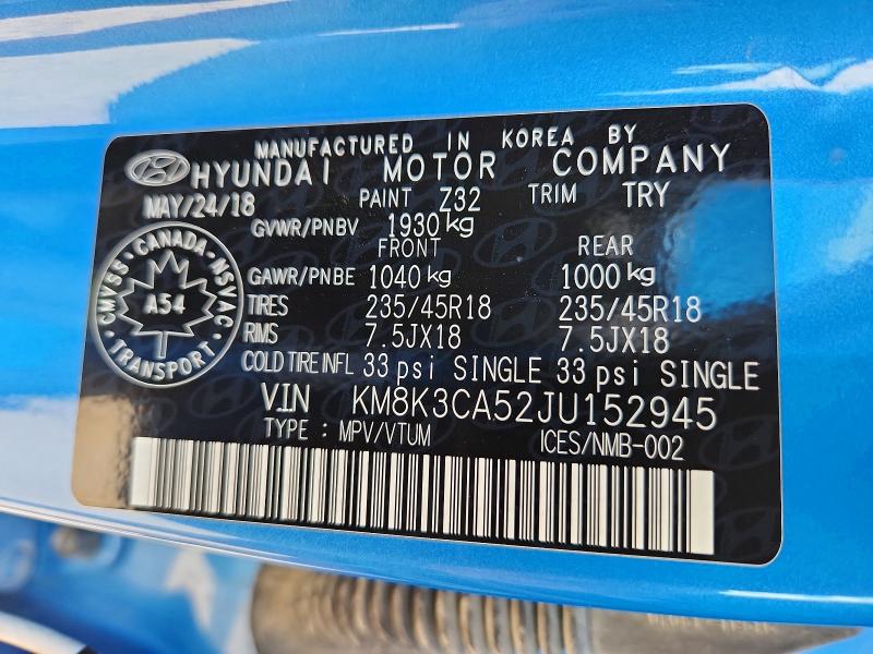 Продаж на аукціоні авто 2018 Hyundai Kona, vin: KM8K3CA52JU152945, номер лоту: 63985316