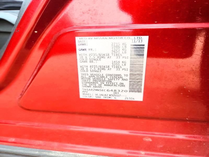 Aukcja sprzedaży 2014 Nissan Pathfinder, vin: 5N1AR2MN5EC648320, numer aukcji: 65014636